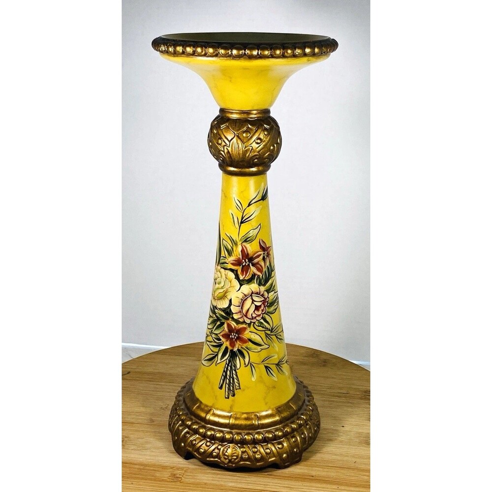Raymond Waites Yellow Floral Ceramic Candlestick Holder Glossy Taper Candle 14”